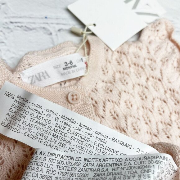 NEW Zara Cotton Pointelle Knit Romper Size 3-6 mos *TINY FLAW* Pastel Pink Beige - Picture 7 of 7